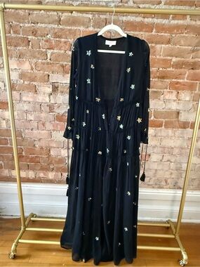 Rococo Sand Black Maxi Dress with Metallic Embroidered Motifs